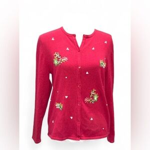 Croft & Barrow Red Cardigan with Festive Embroidery Size Medium